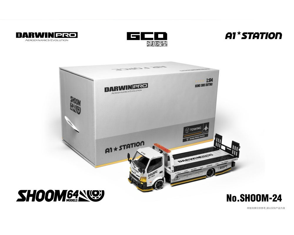 (PRE-ORDER 2027) SHOOM64 1:64 DarwinPRO AIRFORCE Hino 300 Custom Drop-Bed Car Carrier – Grey – Special Edition SHOOM-10-24