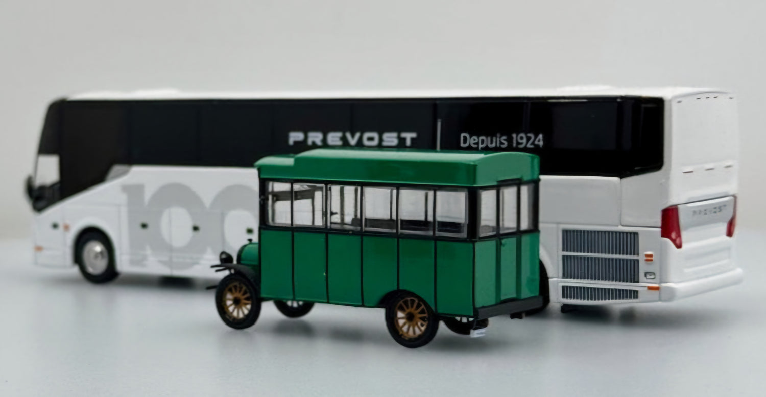 (1:64) Prevost 100th Anniversary Bus Set 2024 H3-45 Coach and 1924 "Clarisse" Bus