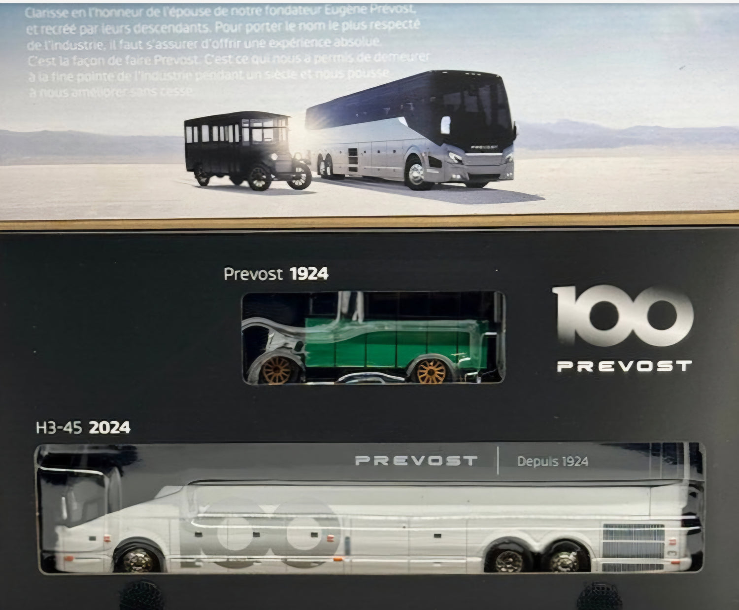 (1:64) Prevost 100th Anniversary Bus Set 2024 H3-45 Coach and 1924 "Clarisse" Bus