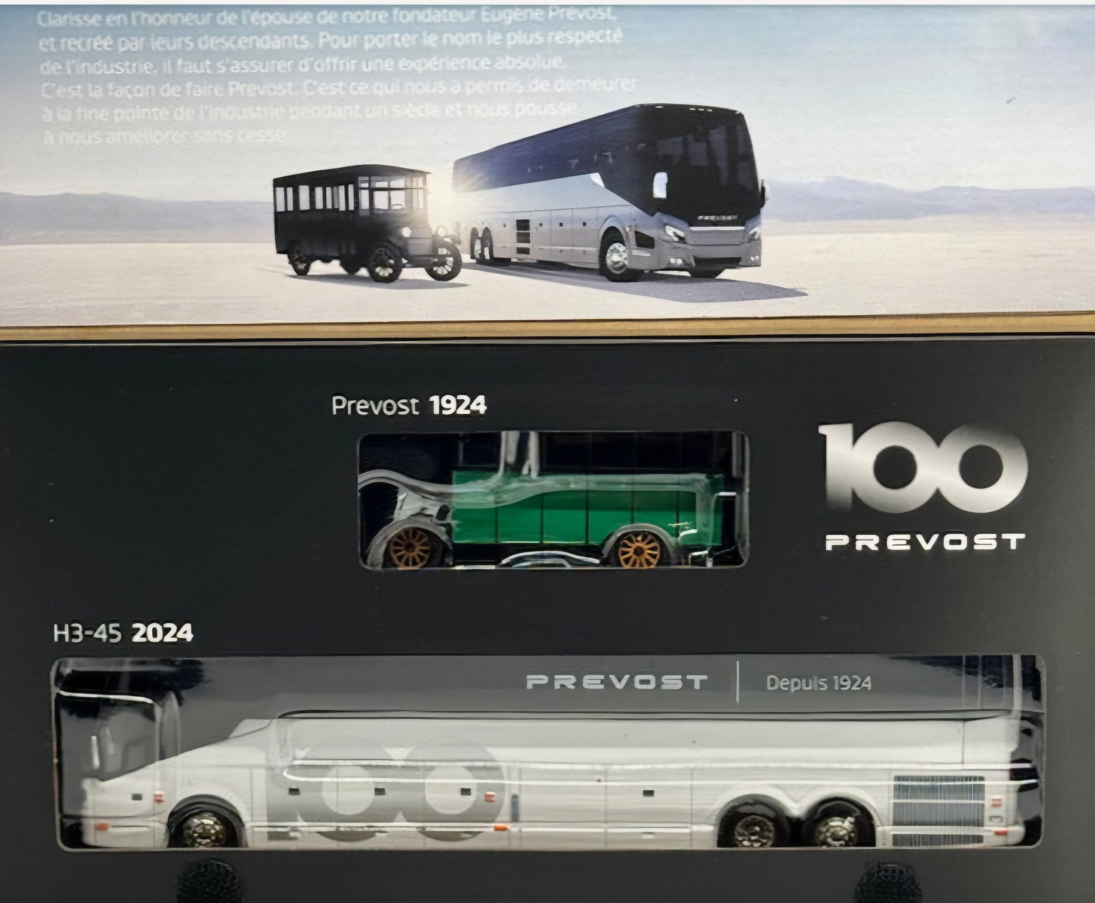 (1:64) Prevost 100th Anniversary Bus Set 2024 H3-45 Coach and 1924 "Clarisse" Bus