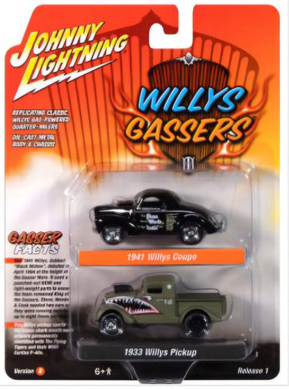 Johnny Lightning Duo-Pack 2025 Release 1- Set-B , Willys Gassers, 1941 Willys &amp; 1933 Willys Gasser Pickup
