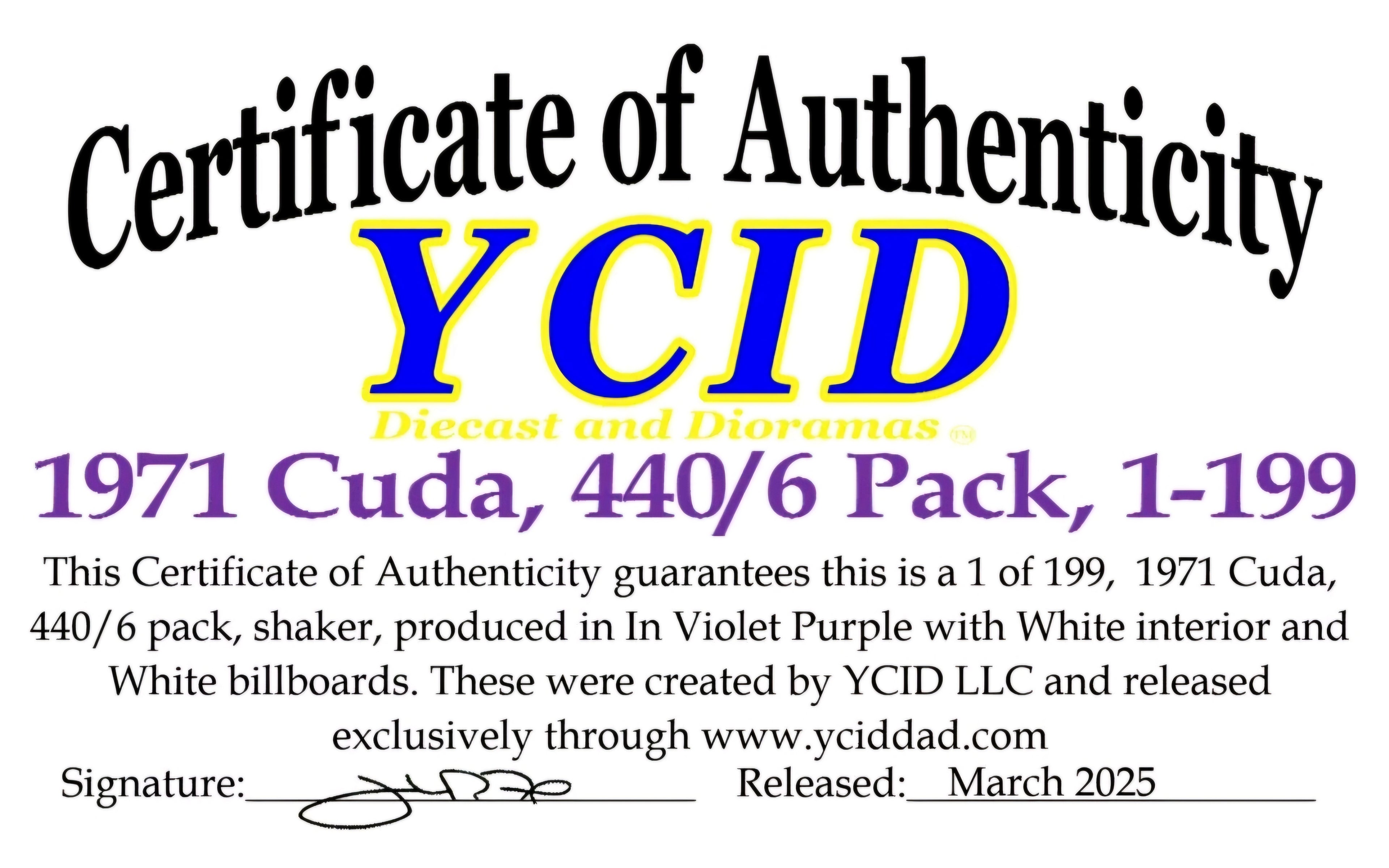 YCID-1971 Cuda, 440/6,  Violet (Limitée à 199 unités-Limited to 199 units)