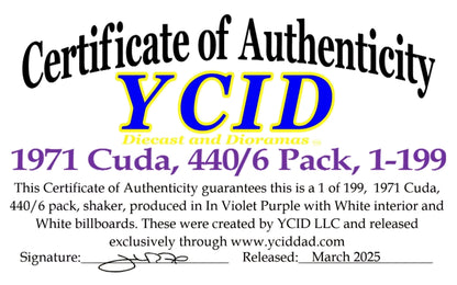 YCID-1971 Cuda, 440/6,  Violet (Limitée à 199 unités-Limited to 199 units)