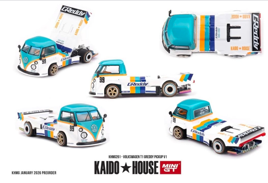 (PRE-ORDER 2026) Kaido House x Mini GT-Volkswagen T1 Greddy Pickup, V1 (KHMG261)