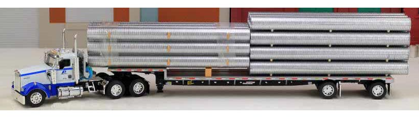 DCP 1/64 White Kenworth W900L With Stepdeck Load, Pacific Corrugated Pipe, 2005