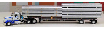 DCP 1/64 White Kenworth W900L With Stepdeck Load, Pacific Corrugated Pipe, 2005