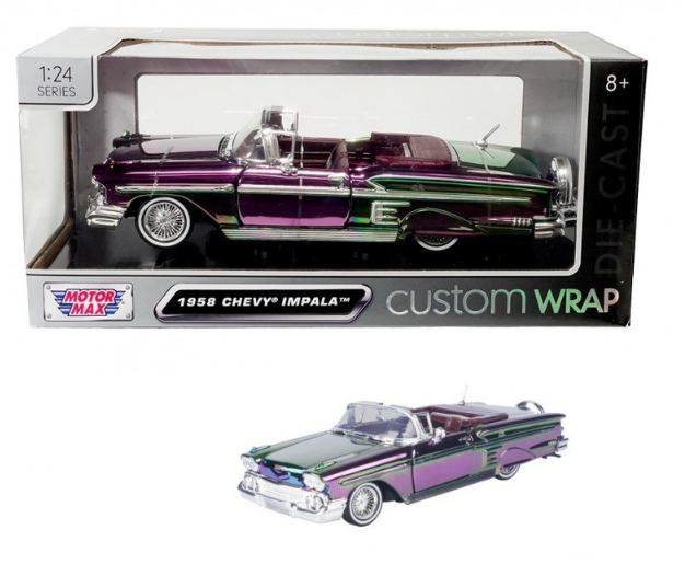 Motormax 1:24 - 1958 Chevrolet Impala - Purple/Green Chrome - Custom Wrap - 79082
