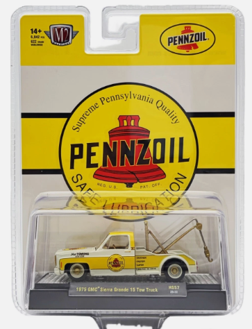 CHASE CARS- M2 Machines-Pennzoil-1975 GMC Sierra Grande 15 Tow Truck Safe 31500-HS57