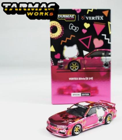 TARMAC WORKS 1/64-VERTEX Silvia (S14) Hello Kitty Pink Chrome T64G-018-HK2