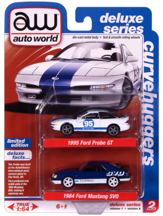Duo Pack 1995 Ford Probe GT &amp; 1984 Ford Mustang SVO – Auto World 1:64 – AW2PK008-A-3