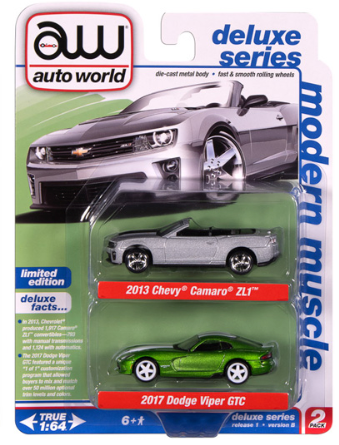 Duo Pack 2013 Chevrolet Camaro ZL1 &amp; 2017 Dodge Viper GTC – Auto World 1:64 – AW2PK008-B-2