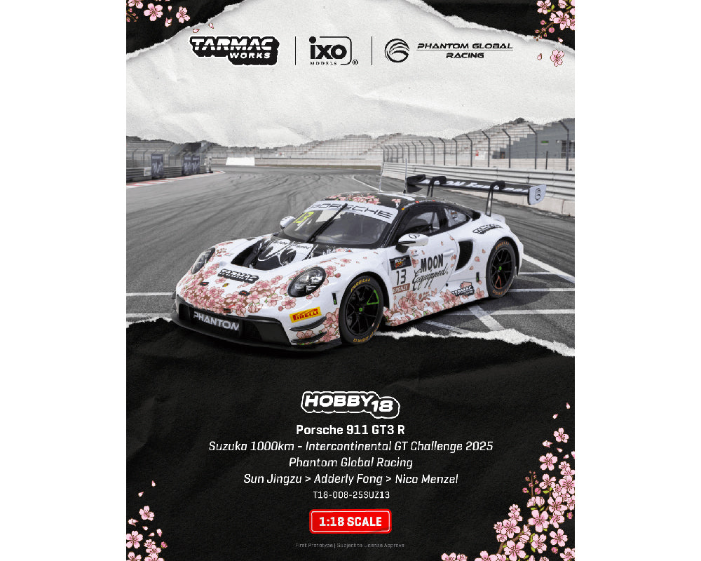 (PRE-ORDER 2026) Tarmac Works 1:18 Porsche 911 GT3 R Suzuka 1000km Mooneyes T18-008-25SUZ13