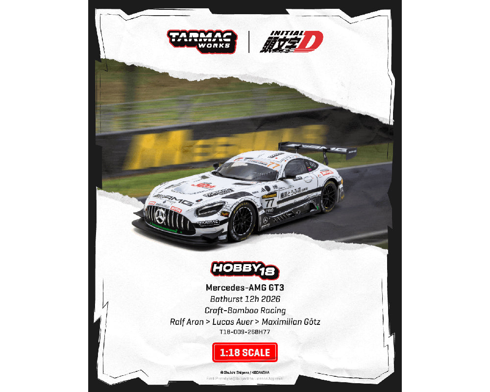 (PRE-ORDER 2026) Tarmac Works 1:18 Mercedes-AMG GT3 Bathurst 12H 2026 Craft-Bamboo Racing INITIAL D – T18-009-26BH77
