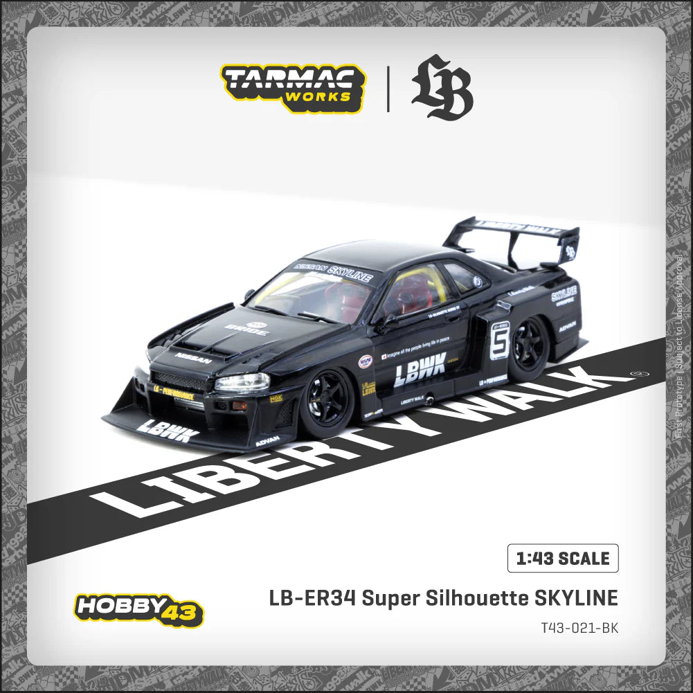 TARMAC WORKS HOBBY43 1/43- LB-ER34 Super Silhouette SKYLINE Black T43-021-BK