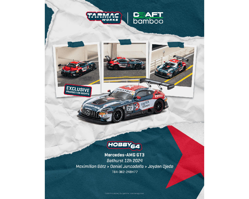 (PRE-ORDER 2026/2027) Tarmac Works 1:64 Mercedes-AMG GT3 – 2024 Bathurst 12h – Maximilian Götz / Daniel Juncadella / Jayden Ojeda – Hobby64 – T64-062-24BH77