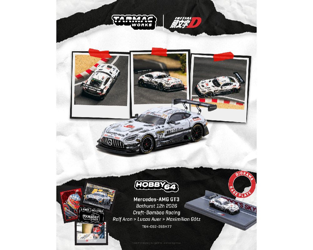 (PRE-ORDER 2026) Tarmac Works 1:64 Mercedes-AMG GT3 Bathurst 12h 2026 Combo avec cartes T64-062-26BH77