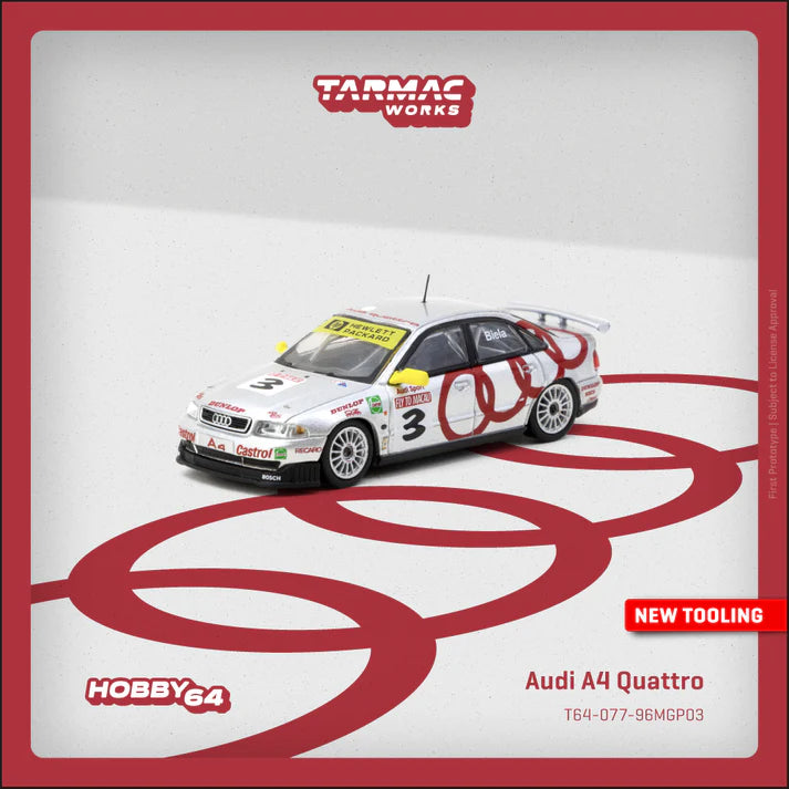 TARMAC WORKS HOBBY64 1/64-Audi A4 Quattro Macau Guia Race 1996 Winner Frank Biela T64-077-96MGP03