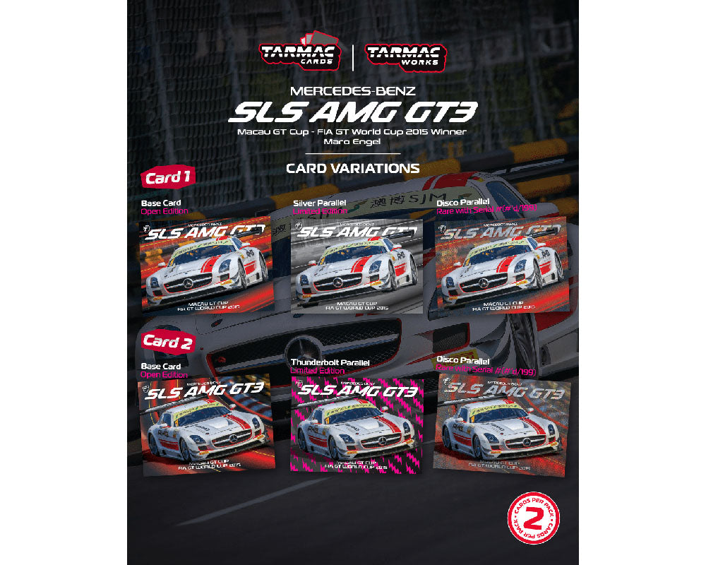 (PRE-ORDER 2026) Tarmac Works 1:64- Mercedes-Benz SLS AMG GT3 Macau GT Cup – FIA GT World Cup 2015 Winner Maro Engel with Trading Card T64-087-15MGP01
