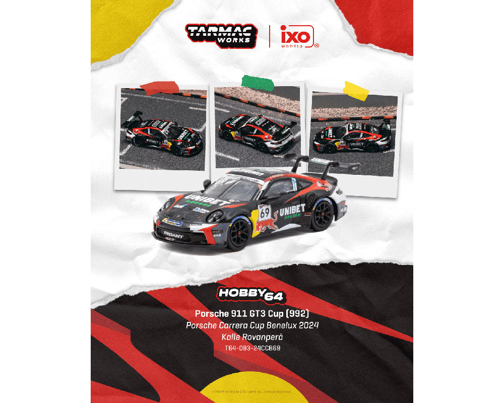 (PRE-ORDER 2026/2027) Tarmac Works 1:64 Porsche 911 GT3 Cup (992) Carrera Cup Benelux 2024 Kalle Rovanperä – Hobby64 T64-093-24CCB69