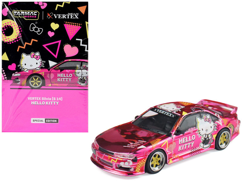 TARMAC WORKS 1/64-VERTEX Silvia (S14) Hello Kitty Pink Chrome T64G-018-HK2