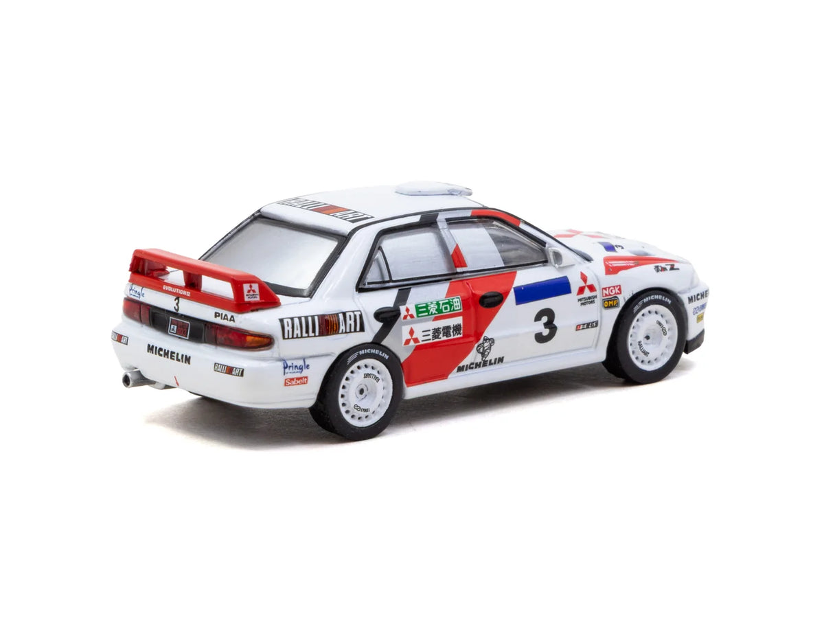 Tarmac Works Global64 1:64 Mitsubishi Lancer Evolution II – Hong Kong Beijing Rally 1994 – K. Eriksson / S. Parmander – T64G-049-94HKBR03