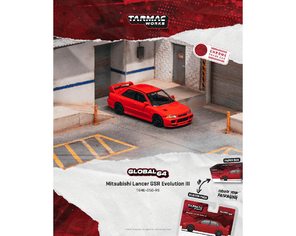 (PRE-ORDER 2026) Mitsubishi Lancer GSR Evolution III rouge – Tarmac Works Global64 1:64 T64G-050-RE-B