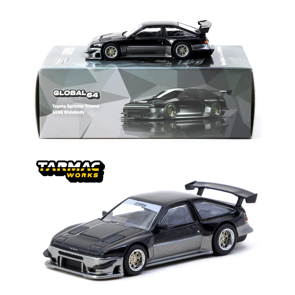 Tarmac Works 1/64 - Toyota Sprinter Trueno AE86 Widebody Black/Grey - T64G-060-BG