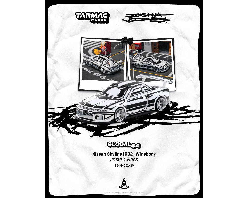 (PRE-ORDER 2026/2027) Tarmac Works 1:64 Nissan Skyline (R32) Widebody – Designed by Joshua Vides – Matte White – Global64 – T64G-061-JV