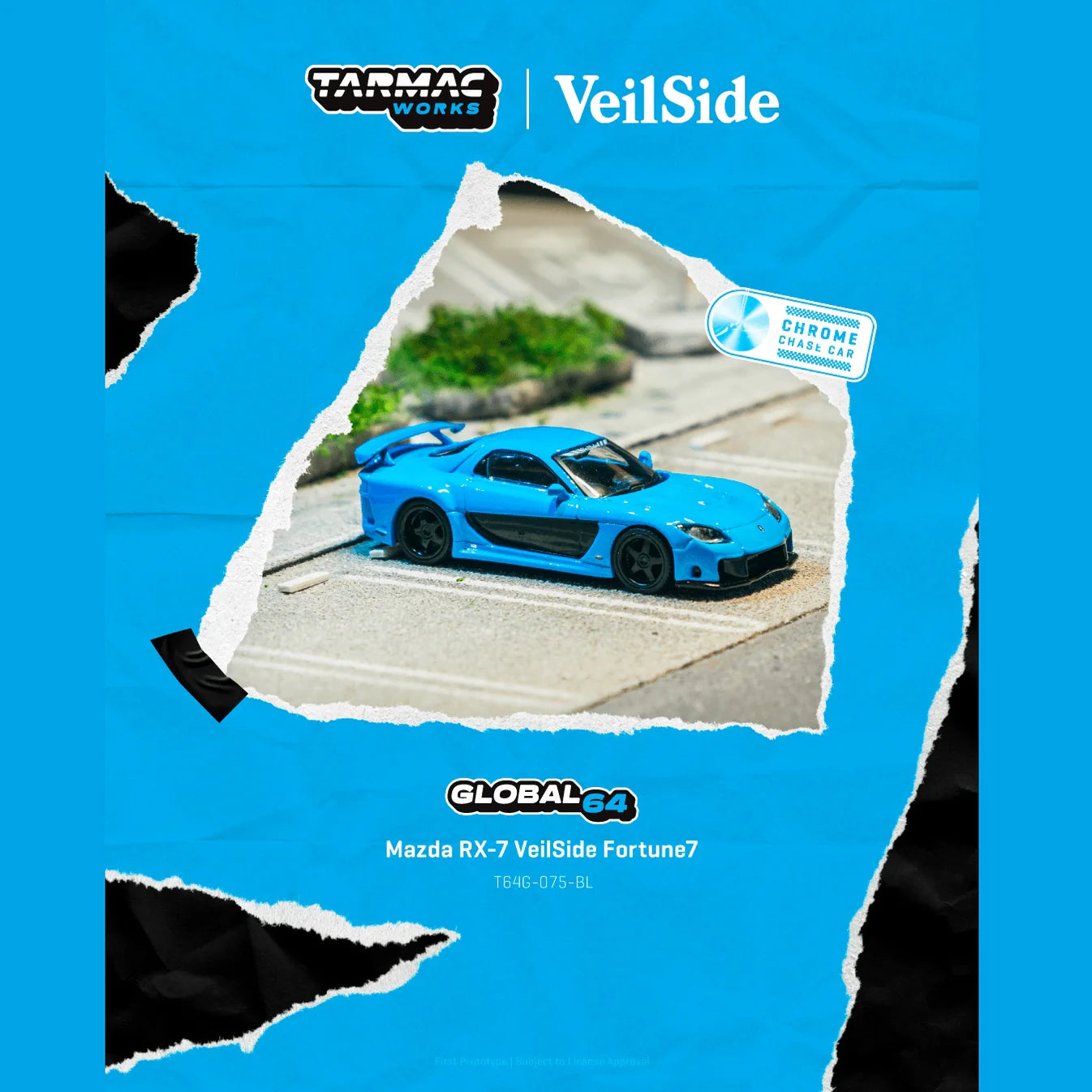 Mazda RX-7 VeilSide Fortune7 Blue Tarmac Works Global64 1:64 T64G-075-BL
