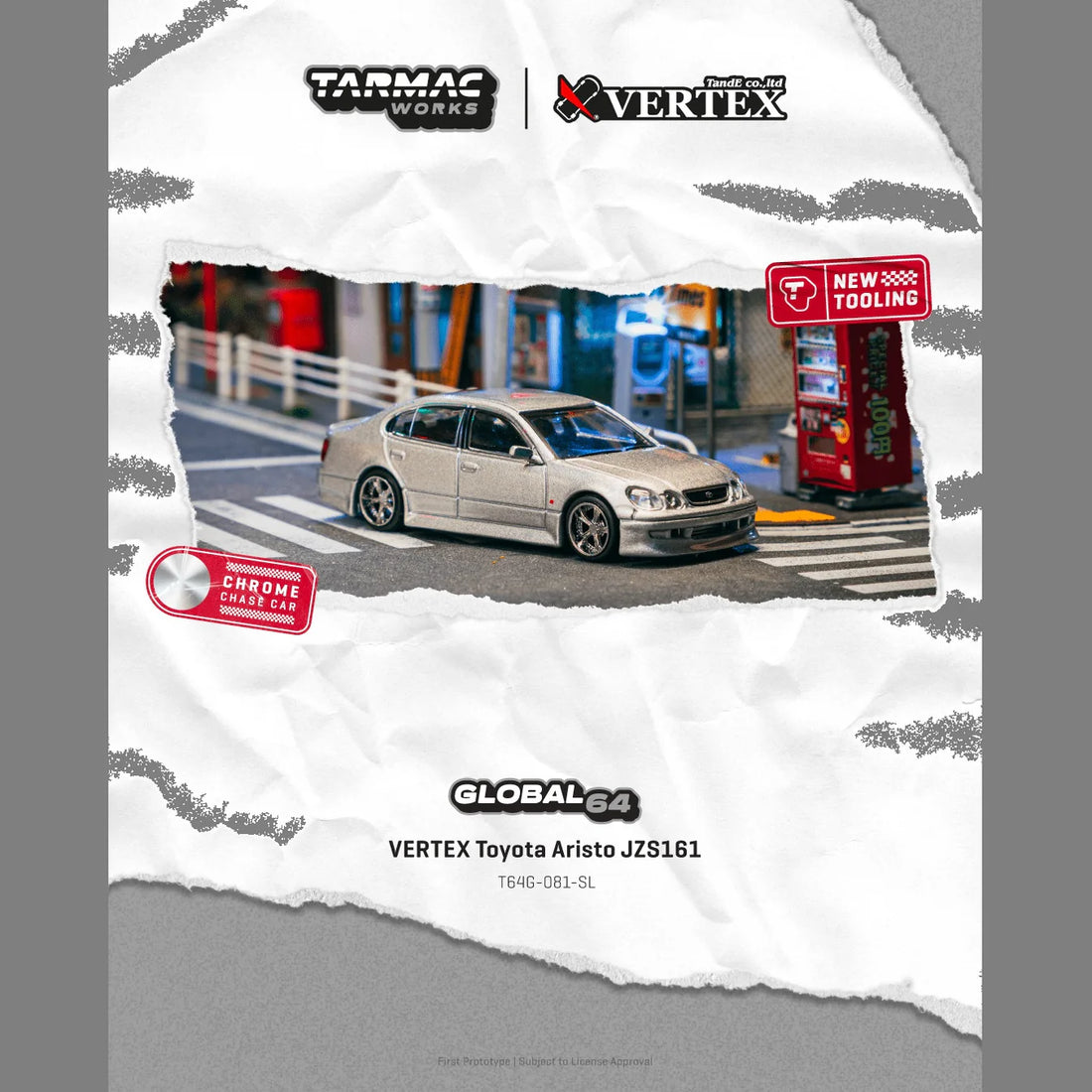 Tarmac Works Global64 1:64 VERTEX Toyota Aristo JZS161 Silver – T64G-081-SL