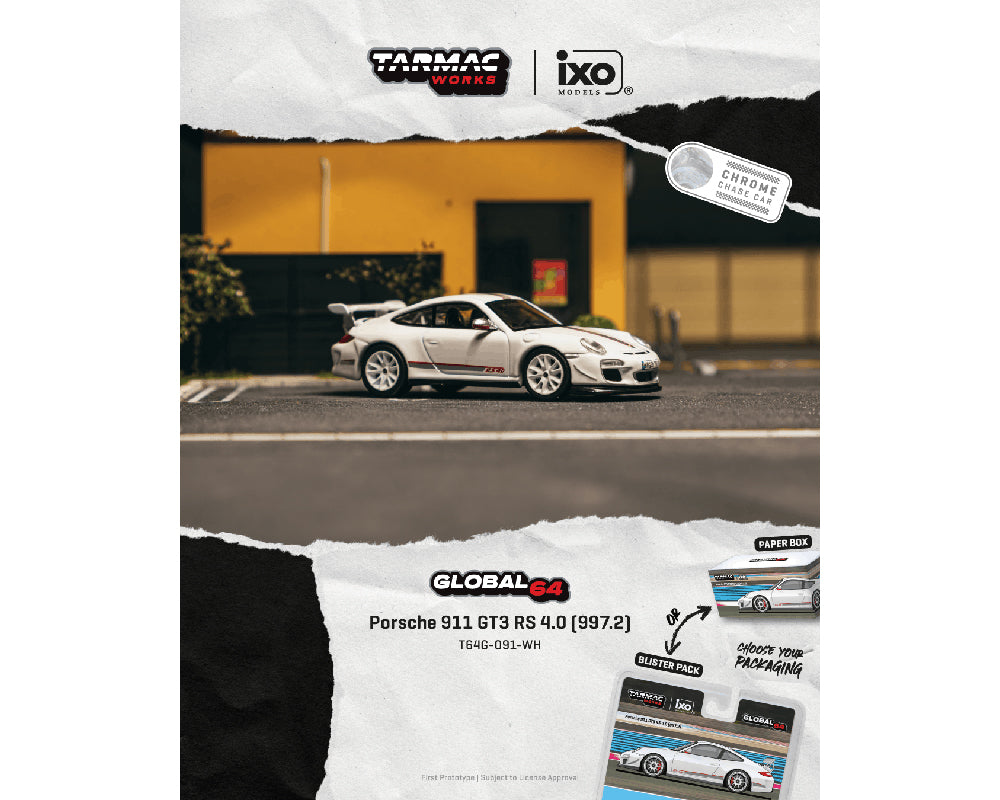 (PRE-ORDER 2026) Porsche 911 GT3 RS 4.0 (997.2) White - Tarmac Works 1:64 IXO Models - T64G-091-WH-B