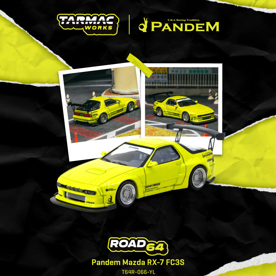 Mazda RX-7 FC3S Pandem Yellow Tarmac Works Road64 1:64 T64R-066-YL