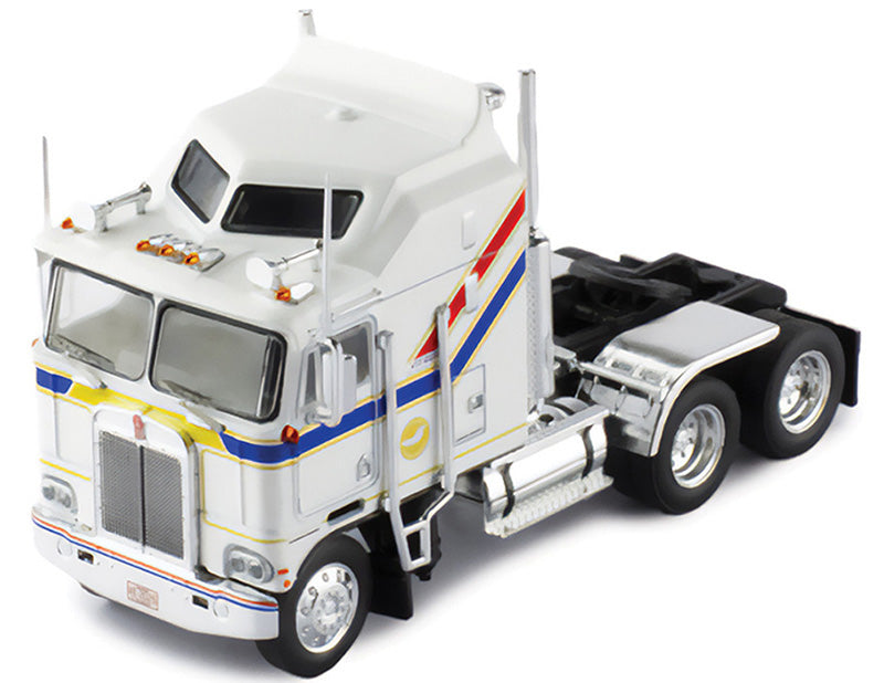 1976 Kenworth K100 COE Aerodyne Tractor (White w/Blue &amp; Red Stripes) 1:64