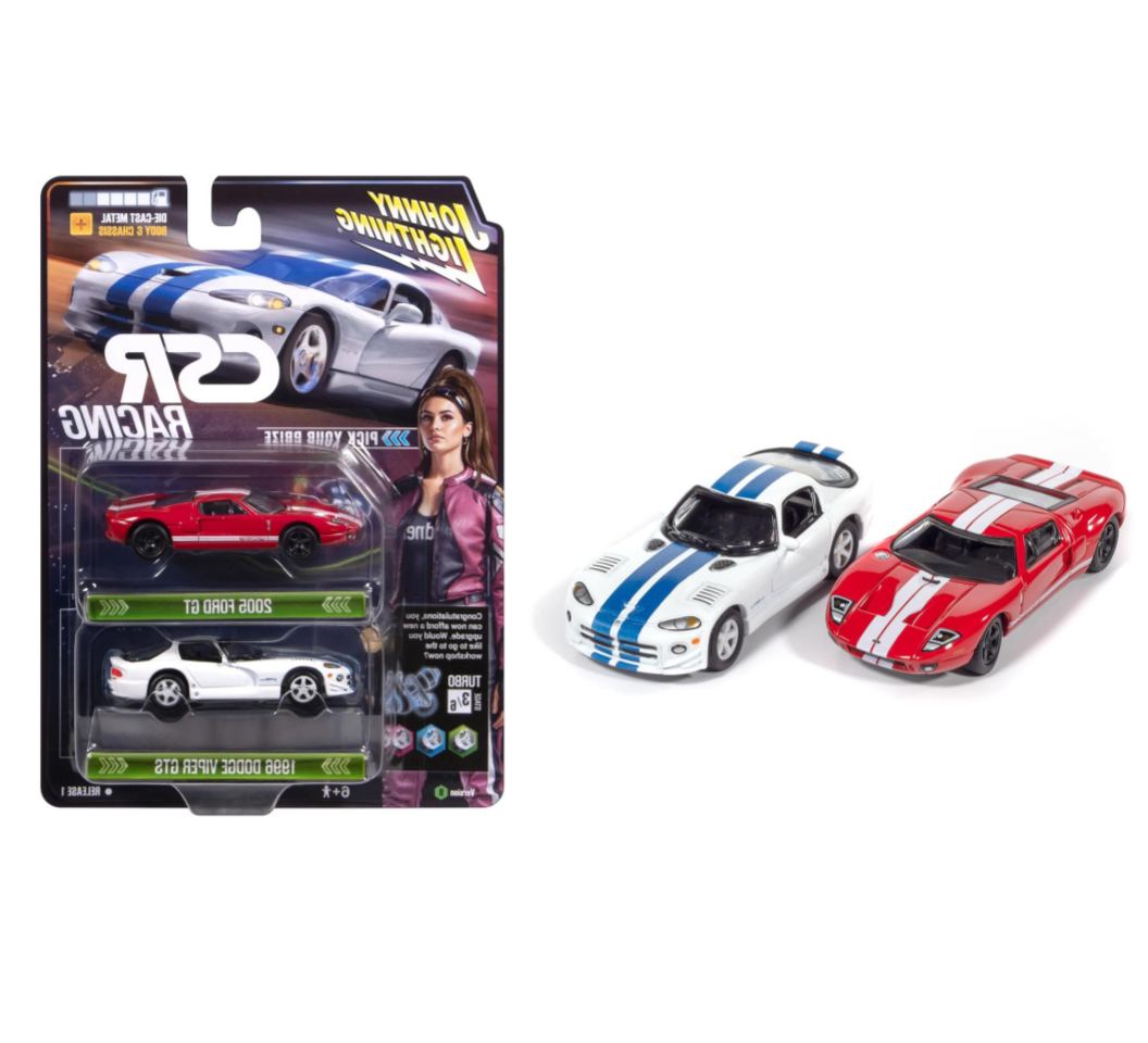 Johnny Lightning 1:64 CSR Racing Twin Pack – 1996 Dodge Viper GTS &amp; 2005 Ford GT – JLPK025-1B-1