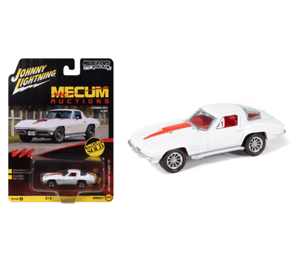 Johnny Lightning 1:64 Muscle Cars USA 1967 Chevrolet Corvette 427 – Ermine White – Mecum Auctions – JLMC035-3A-1
