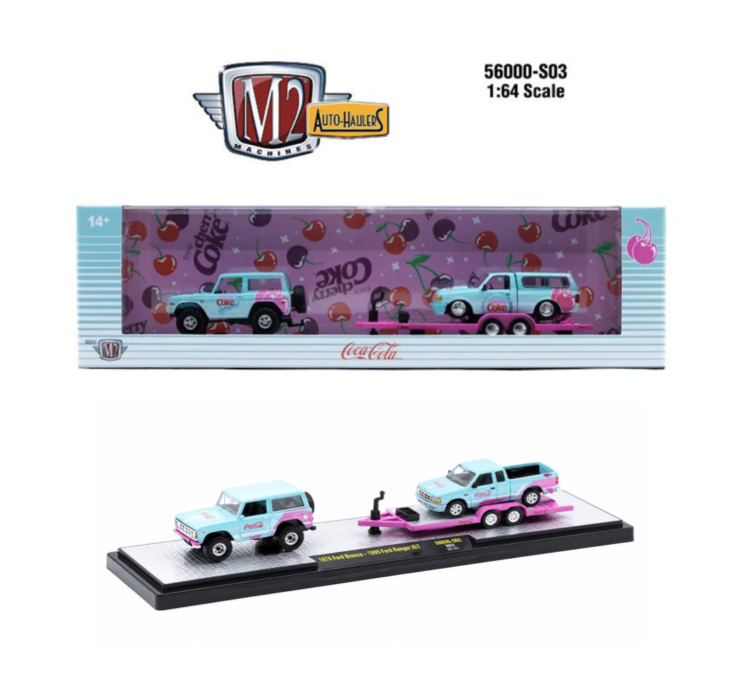 1976 Ford Bronco &amp; 1995 Ford Ranger XLT – M2 Machines 1:64 Coca-Cola Auto-Haulers Release S03 – 56000-S03-B
