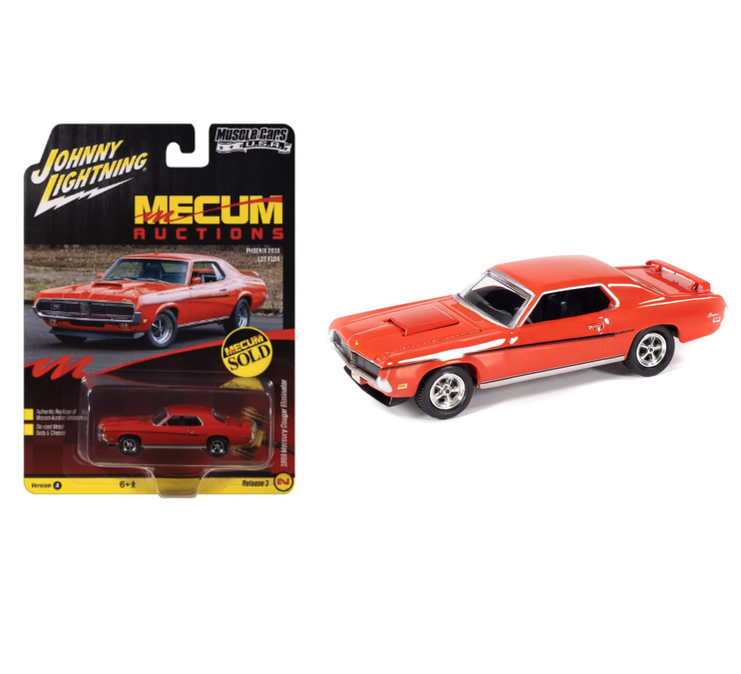 Johnny Lightning 1:64 Muscle Cars USA 1969 Mercury Cougar Eliminator – Competition Orange with Black Stripe – Mecum Auctions – JLMC035-3A-2