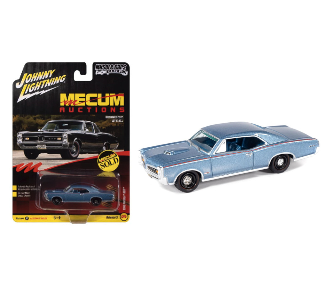 Johnny Lightning 1:64 Muscle Cars USA 1966 Pontiac GTO – Fontaine Blue Poly – Mecum Auctions – JLMC035-3B-3