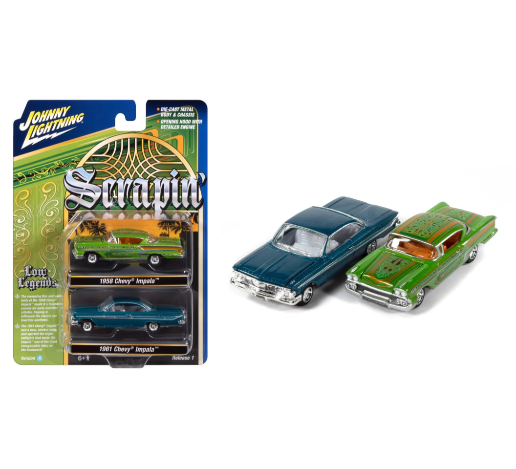 Johnny Lightning 1:64 Scrappin’ Twin Pack – 1958 Chevrolet Impala &amp; 1961 Chevrolet Impala – JLPK025-1A-3