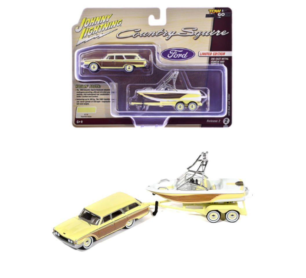Johnny Lightning 1:64 1960 Ford Country Squire avec bateau Mastercraft – Yosemite Yellow – JLBT024-2-2