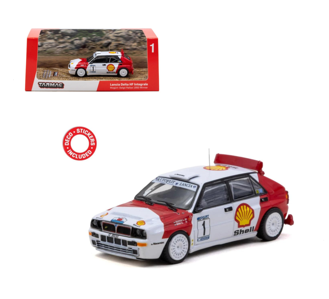 Tarmac Works Hobby64 1:64 Lancia Delta HF Integrale – Vainqueur Mogürt-Salgó Rallye 1993 – László Sen Ranga / Ernő Büki – T64-049-93MSR01