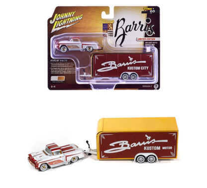 Johnny Lightning 1:64 Barris Kopper Kart avec remorque fermée – Copper &amp; White – JLBT024-2-1