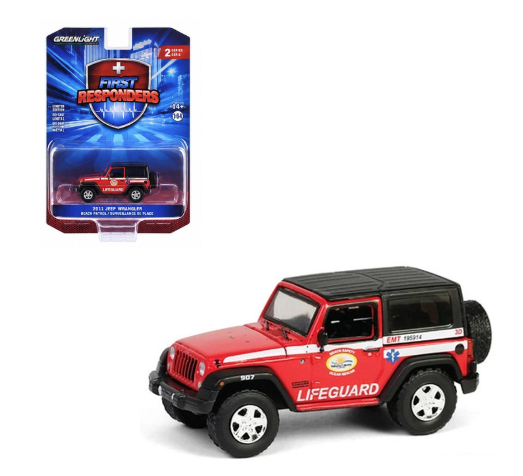 GreenLight 1:64 First Responders Série 2 – Volusia County Florida Beach Safety Ocean Rescue Lifeguard / EMT – Jeep Wrangler 2011 – GL67060-E
