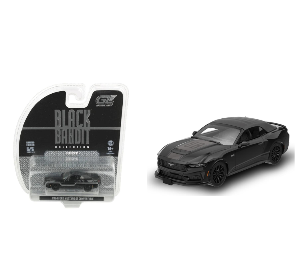 GreenLight 1:64 Ford Mustang GT Convertible 2024 Noir – Black Bandit Series 31 – GL28190-B