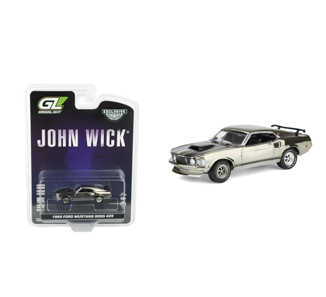 GreenLight 1:64 1969 Ford Mustang BOSS 429 – John Wick (2014) – Silver Chrome Edition – Hobby Exclusive – GL30557