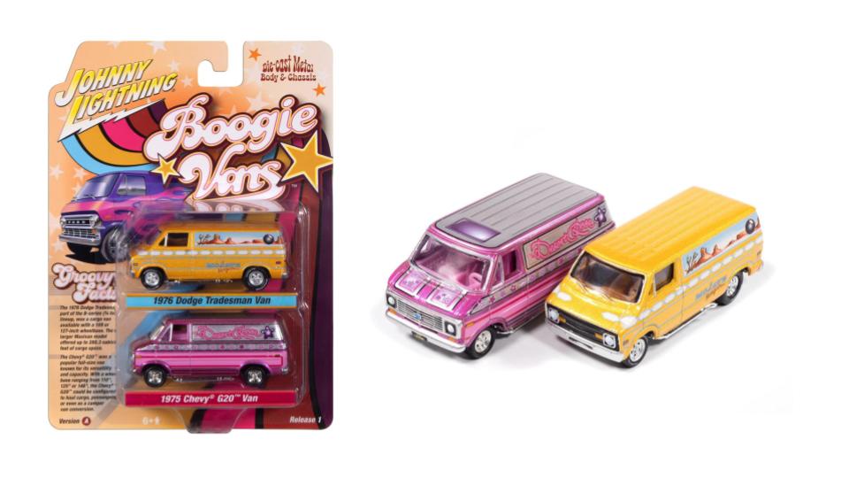 1976 Dodge Tradesman &amp; 1975 Chevy G20 Boogie Vans – Johnny Lightning 1:64 JLPK024VANSA