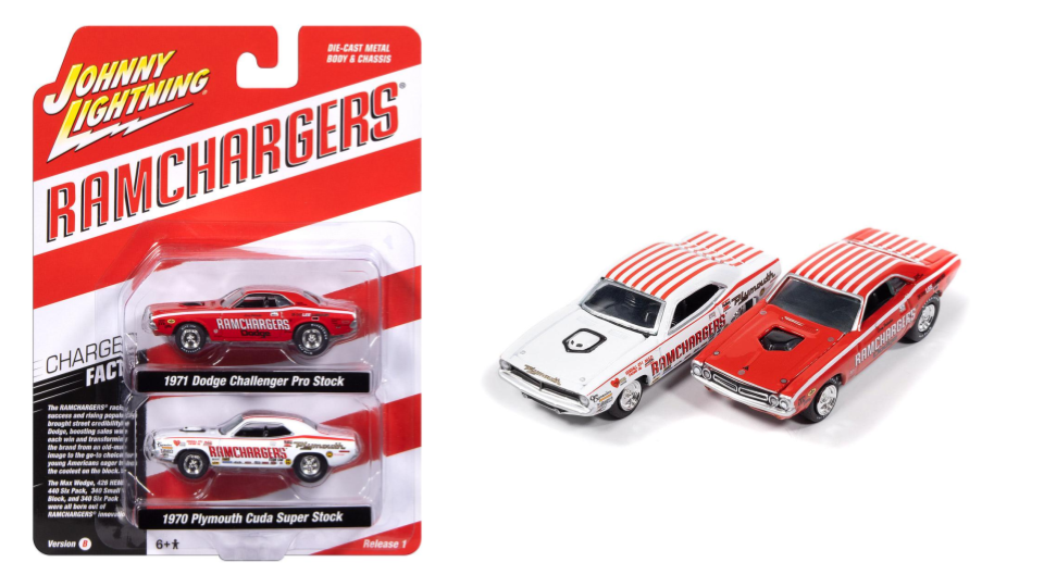 1971 Dodge Challenger Pro Stock &amp; 1970 Plymouth Cuda Super Stock **version B**  – Johnny Lightning Twin Pack 1:64 – JLPK024RAMB
