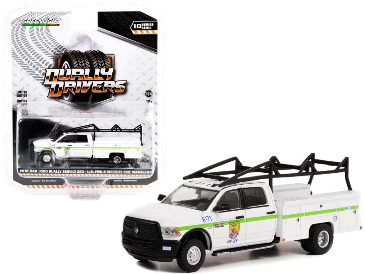 2018 Dodge Ram 3500 Dually Service Bed Truck White with Green Stripes "U.S. Fish &amp;amp; Wildlife Fire Management"