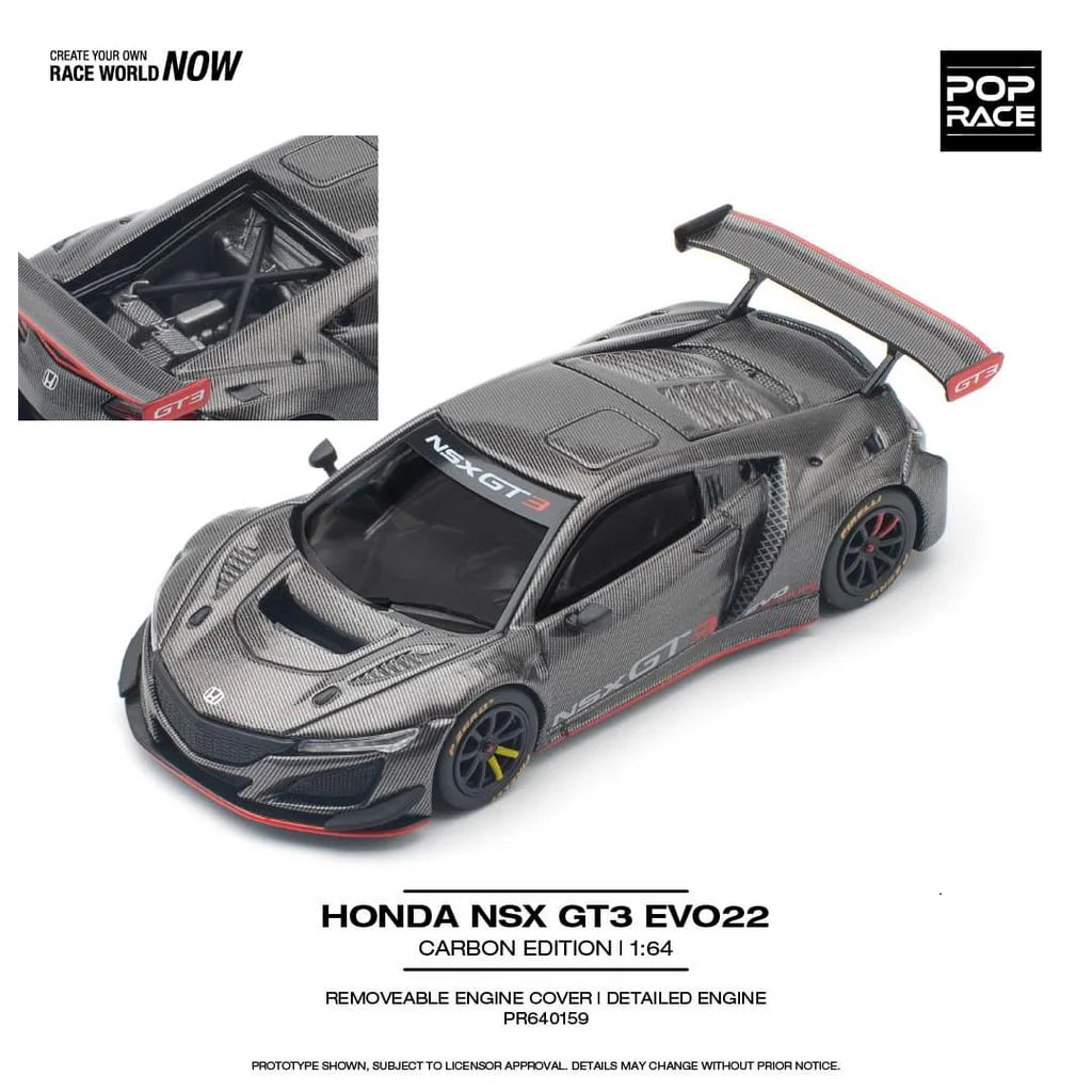 (PRE-0RDER 2025) POPRACE 1/64, HONDA NSX GT3 EVO22 CARBON EDITION, PR640159