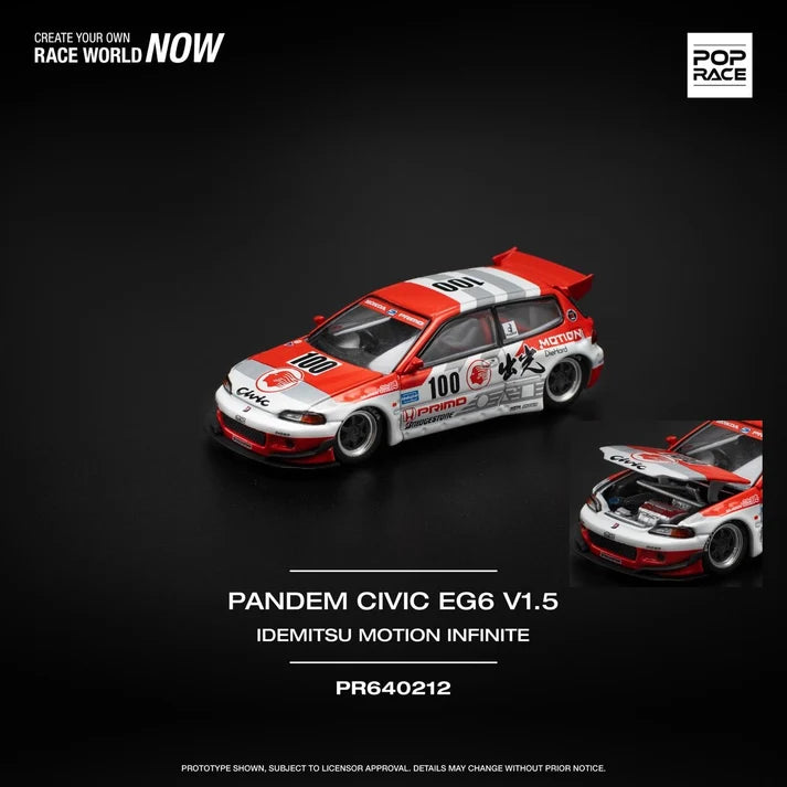 Pop Race 1/64-PANDEM CIVIC EG6 v1.5 IDEMITSU MOTION INFINITE PR640212 (1 per client)